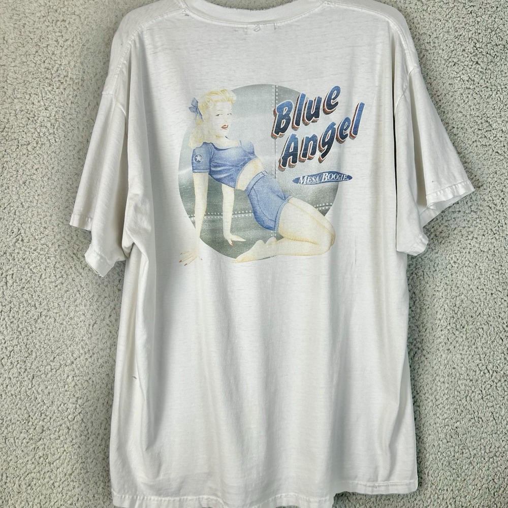 VTG Mesa Boogie T Shirt Size XL Blue Angel Guitar Amp Pin Up Girl Hanes Beefy-T